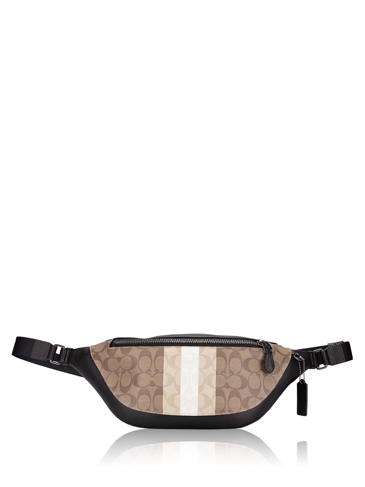 Coach Men CQ038 Signature Blocked Varsity Stripe Warren Belt Bag Khaki Multi