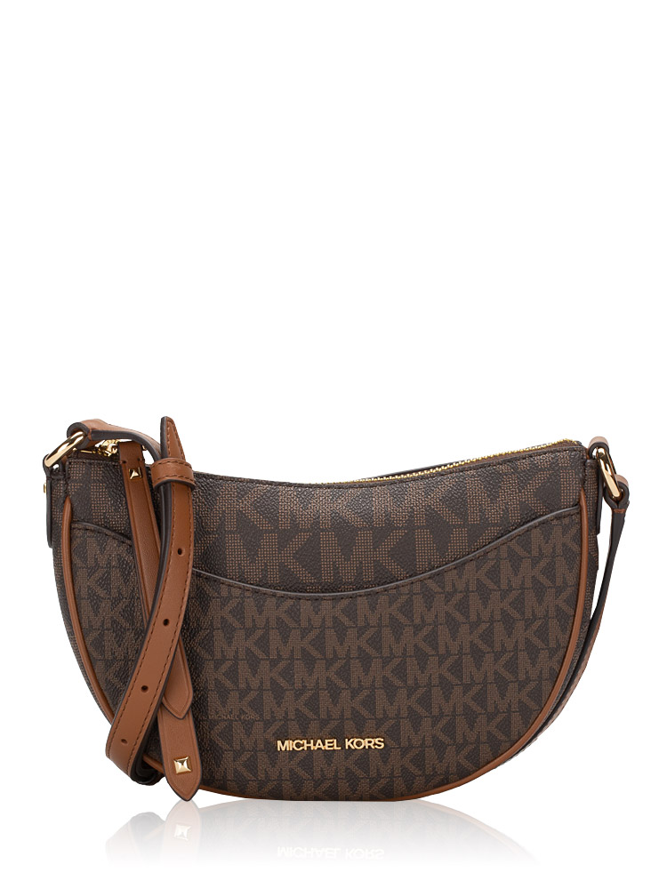 Michael Kors Signature Dover Small Half Moon Crossbody Brown