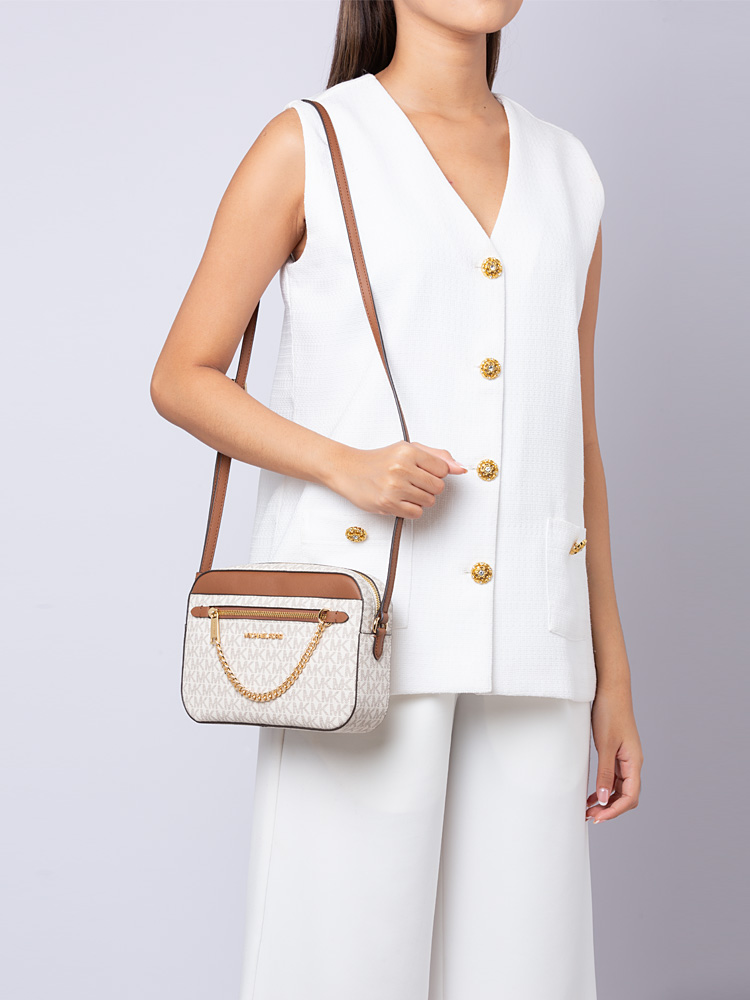 Michael kors jet set signature large east west crossbody vanilla deals