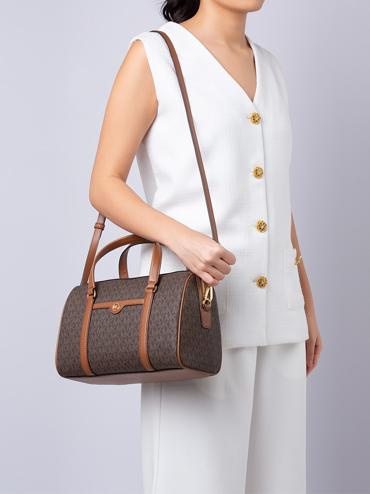 Michael Kors Signature PVC Travel Medium Duffle Satchel Brown