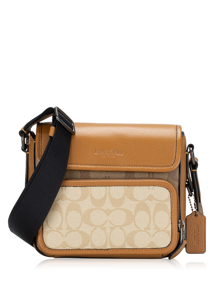 Coach CS604 Signature Sullivan Colorblock Flap Crossbody Bag Light Saddle Multi