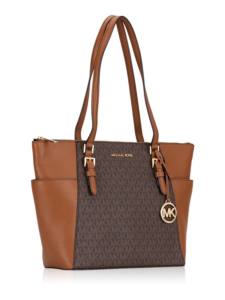 Michael Kors Signature Charlotte Large Zip Tote Brown Luggage