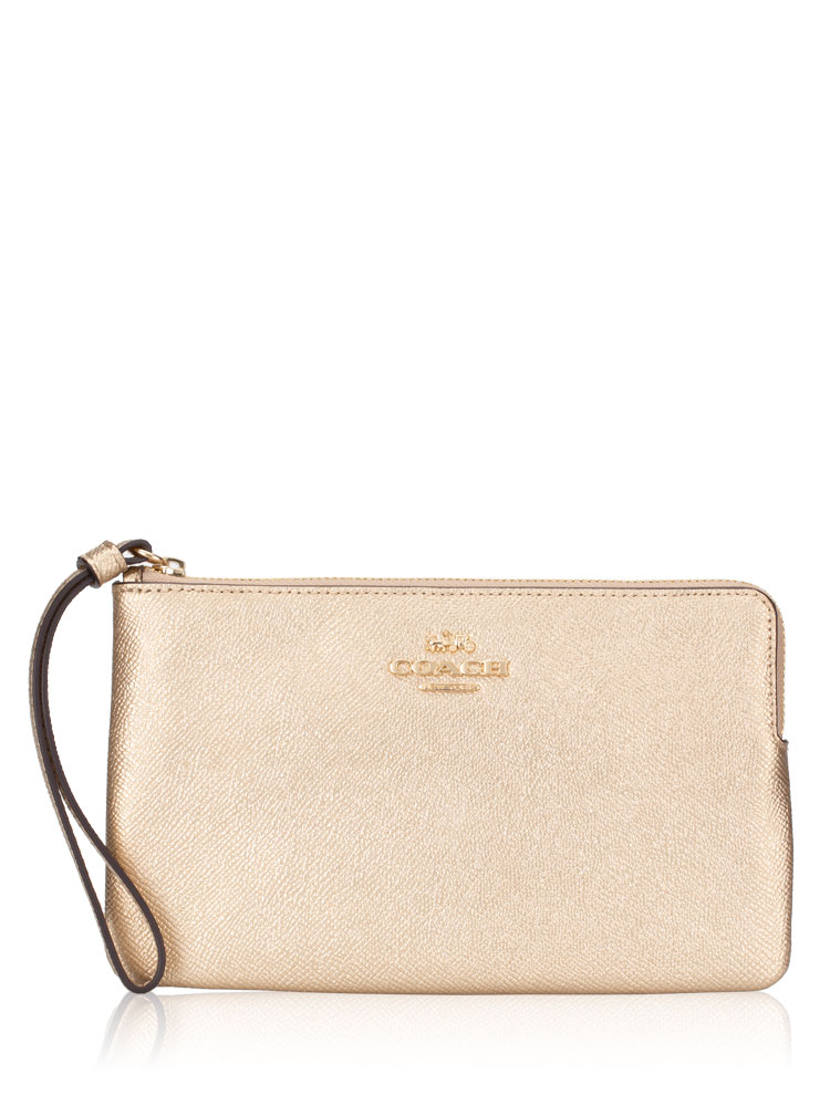 Coach C2189 Metallic Crossgrain Large Wristlet Pale Gold