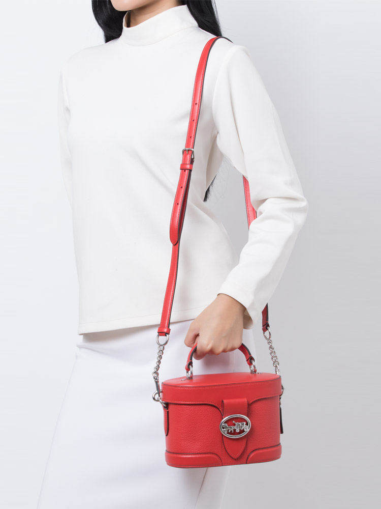 Coach 5503 Pebble Leather Georgie Gem Crossbody Bright Poppy