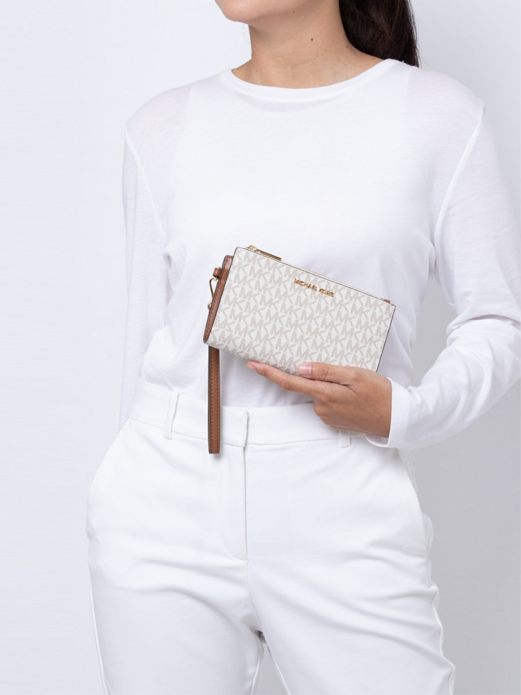 Michael kors double zip wristlet vanilla discount