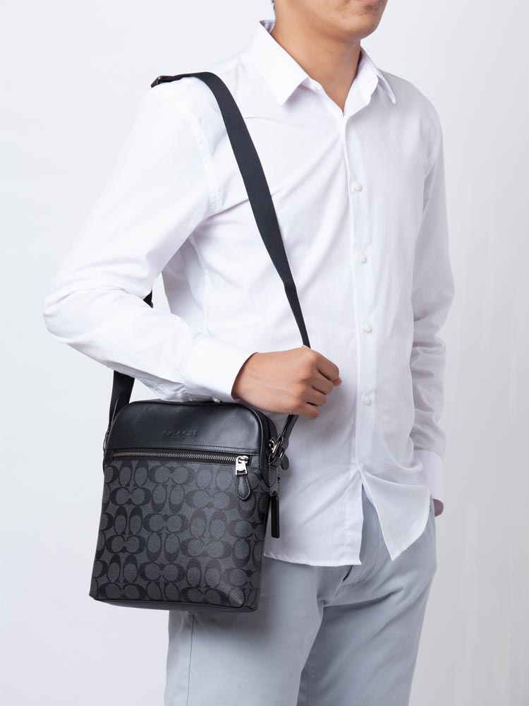 Coach 4010 Men Signature Houston Flight Bag Charcoal Black