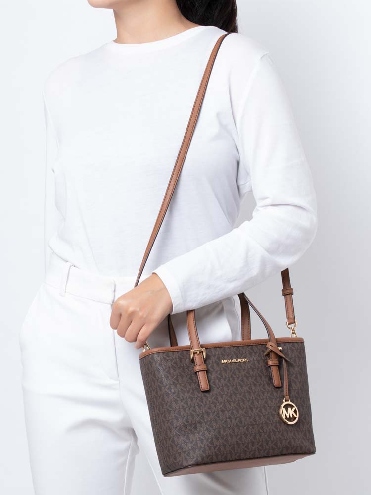 Michael Kors Jet Set Travel Monogram XS Carryall Zip Tote Brown