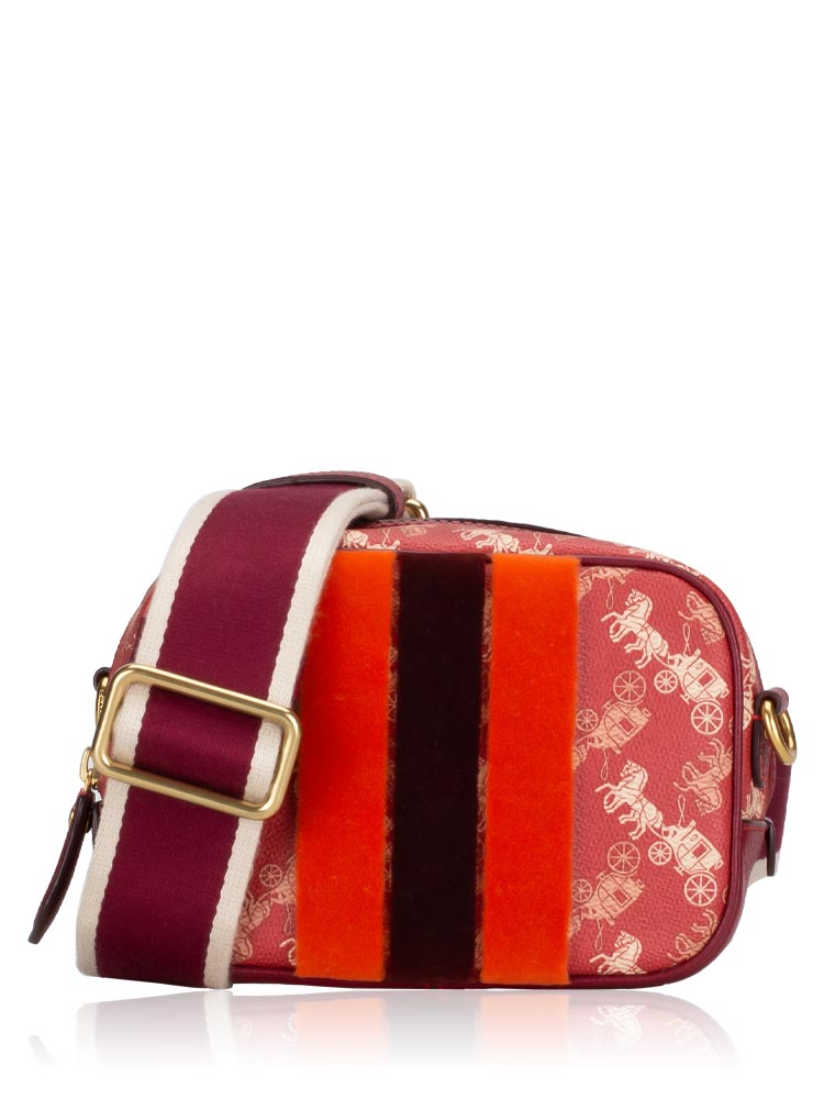 Camera bag 16 with horse and carriage print shop and varsity stripe