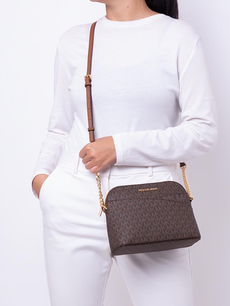 Michael Kors Jet Set Signature Medium Dome Crossbody Brown