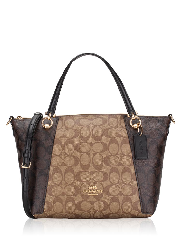 Coach C6838 Signature Blocked Kacey Satchel Khaki Brown Multi