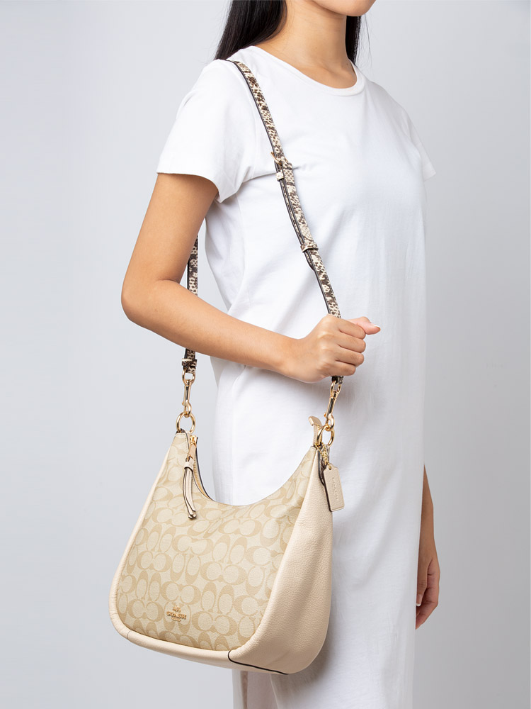 Coach C9191 Signature Snake Embossed Jules Hobo Light Khaki Ivory