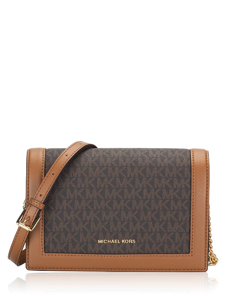 Michael Kors Jet Set Signature Large Full Flap Chain Crossbody Brown Acorn