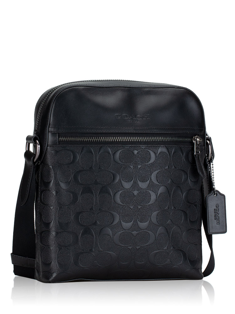 Coach 4009 Men Signature Embossed Leather Houston Flight Bag Black