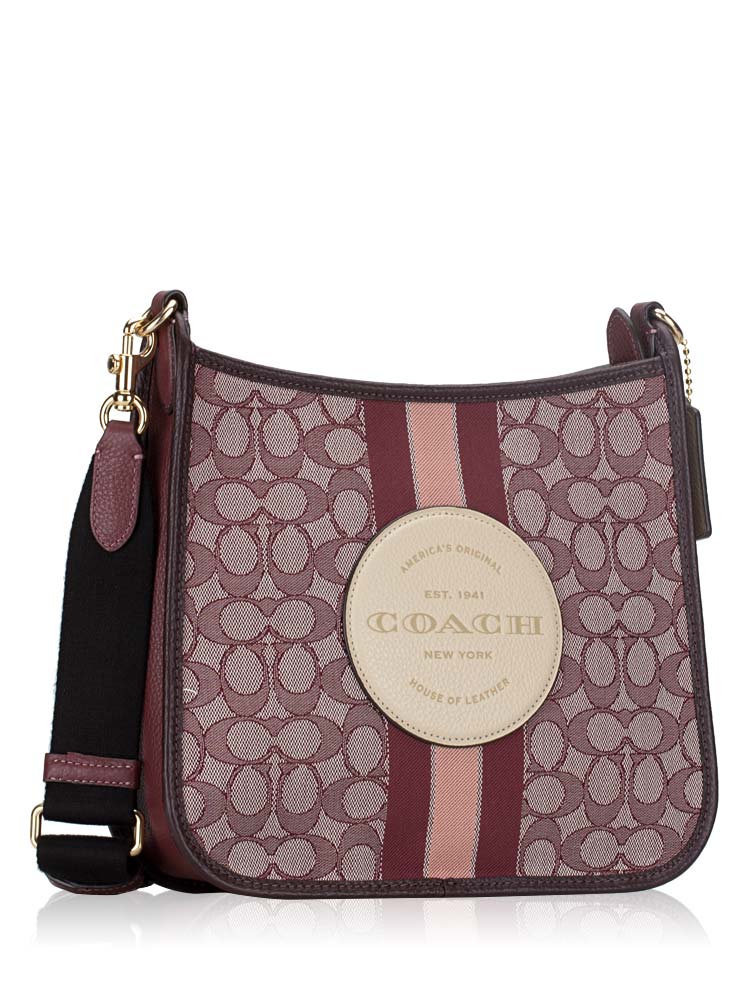 Coach CA195 Signature Jacquard Stripe Patch Dempsey File Bag Wine Multi