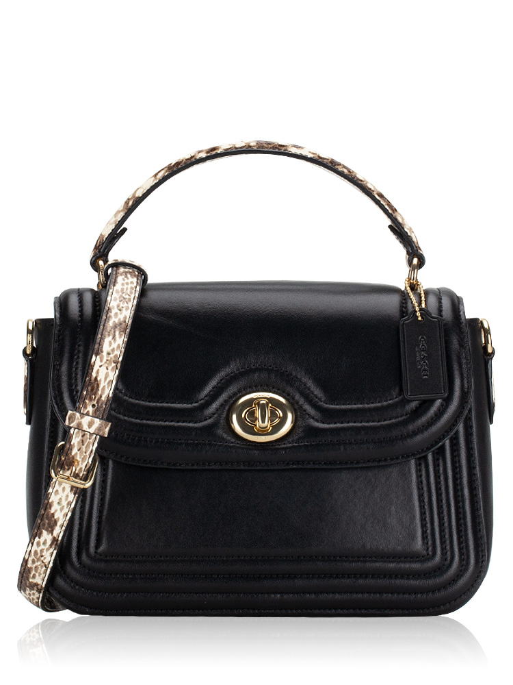 Coach C7236 Marlie Snake Embossed Border Quilting Top Handle Satchel Black
