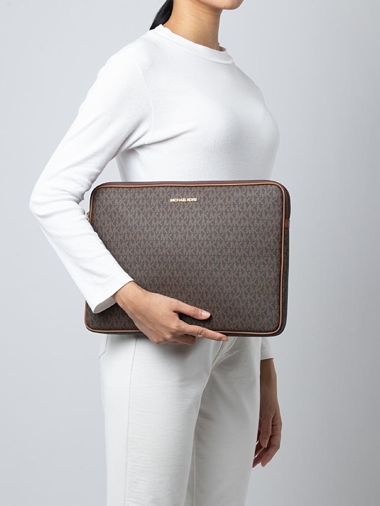 Michael Kors Signature Jet Set Travel Large Laptop Case Brown