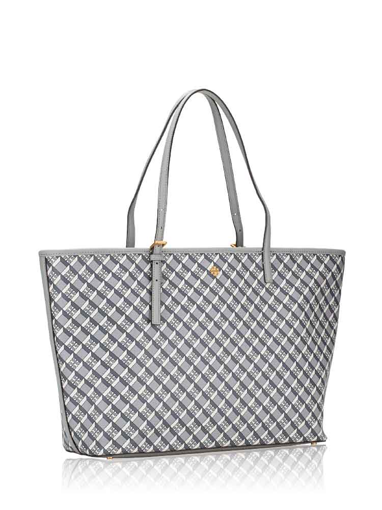 Tory Burch Geo Logo Allover Top Zip Tote Gray