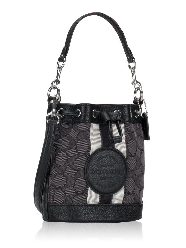 Coach C8322 Signature Jacquard Stripe Patch Mini Dempsey Bucket Bag Black Smoke Multi