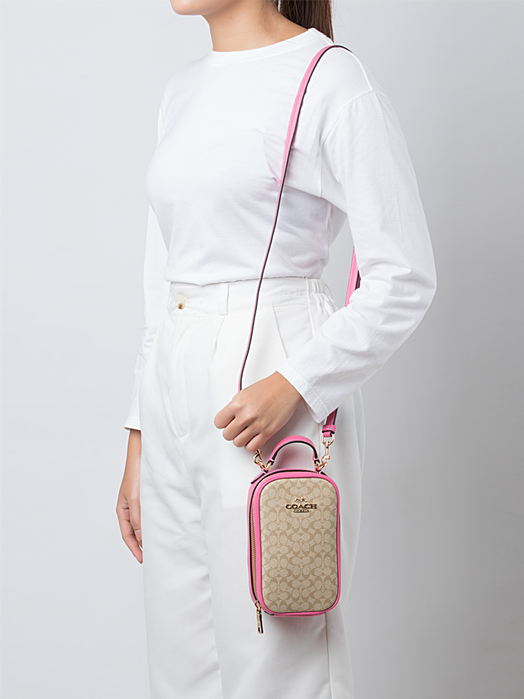 Coach CF368 Signature Colorblock Eva Phone Crossbody Light Khaki Petunia