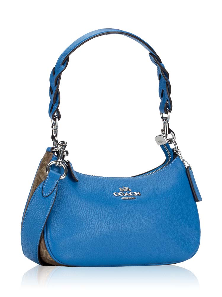 Coach CJ590 Signature Teri Leather Shoulder Bag Khaki Racer Blue