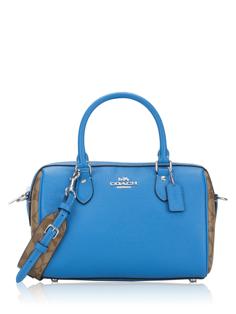 Coach CJ592 Signature Rowan Leather Satchel Khaki Racer Blue