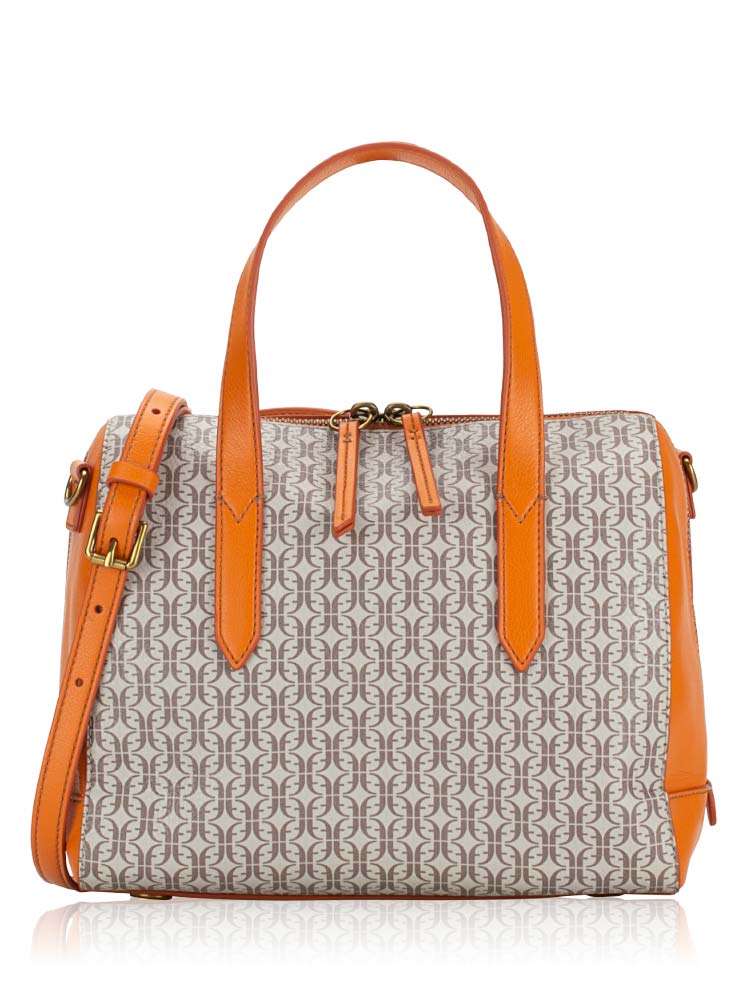 FOSSIL SYDNEY Brown Canvas Coated Satchel Handbag Crossbody Purse ORIGINAL  STYLE | eBay