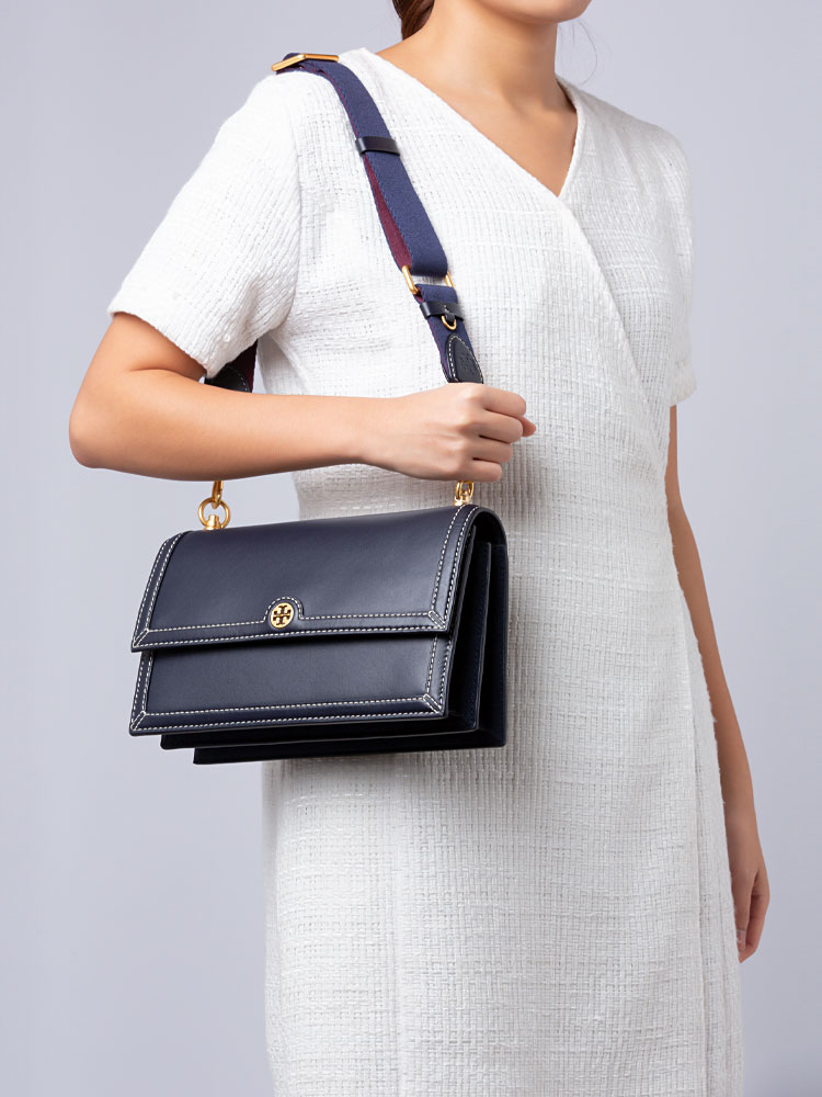 Tory Burch T Monogram Leather Shoulder Bag Midnight Gold