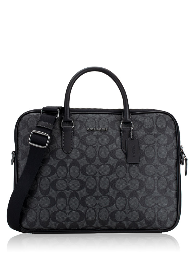 Coach Men CJ630 Signature Canvas Liam Compact Briefcase Charcoal