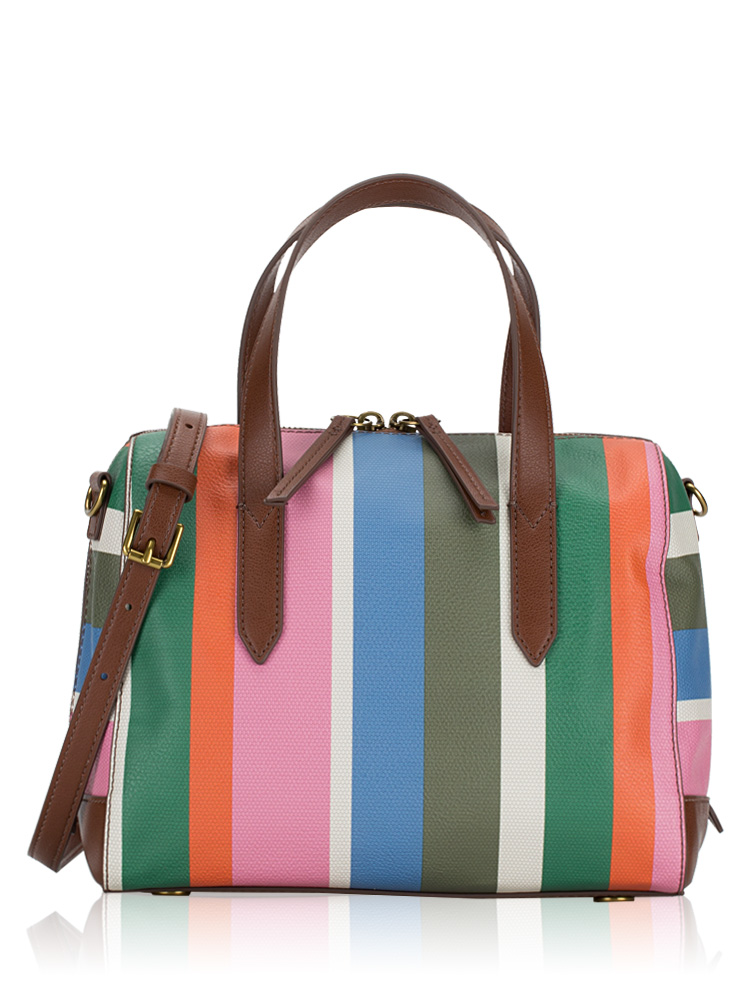 Fossil sydney satchel navy multi hot sale stripe
