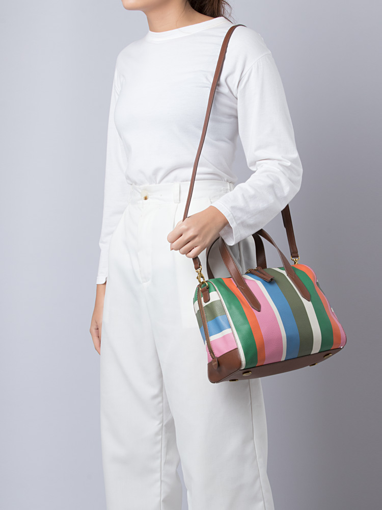 Fossil sydney satchel hot sale navy multi stripe