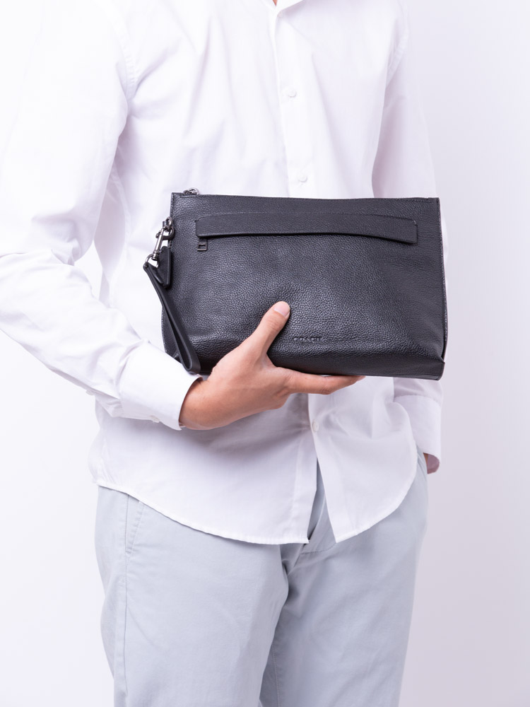 Coach Men 28614 Pebbled Leather Pouch Black Gunmetal