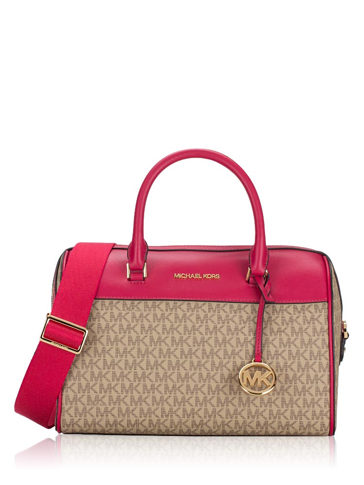 Michael Kors Signature Travel Medium Duffle Satchel Carmine Pink