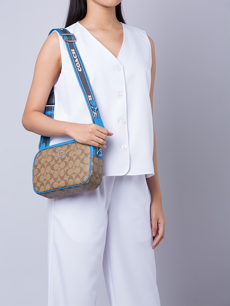 Coach CJ582 Signature Jamie Camera Bag Khaki Racer Blue Multi