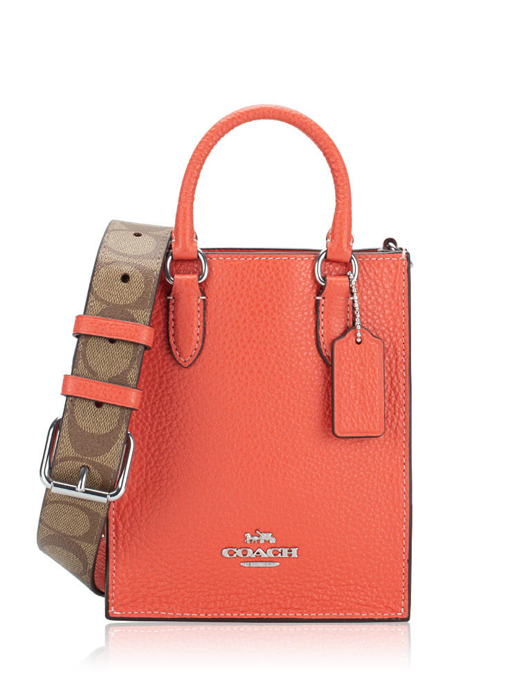 Coach CJ501 Signature North South Mini Tote Khaki Tangerine