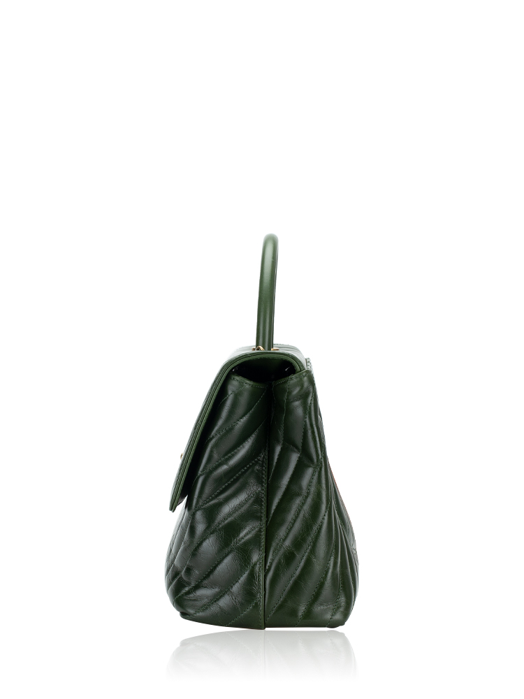 Chanel Aged Calfskin Chevron Coco Handle Large Flap Bag Green