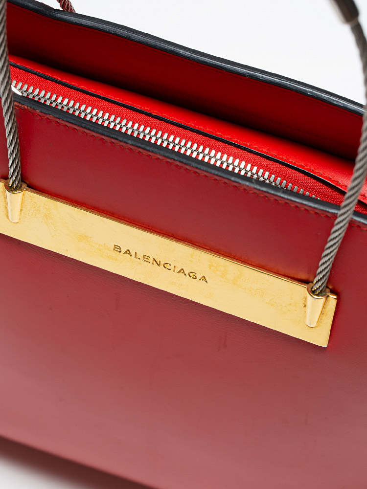 Balenciaga Soft Calfskin Cable Small Shopper Red
