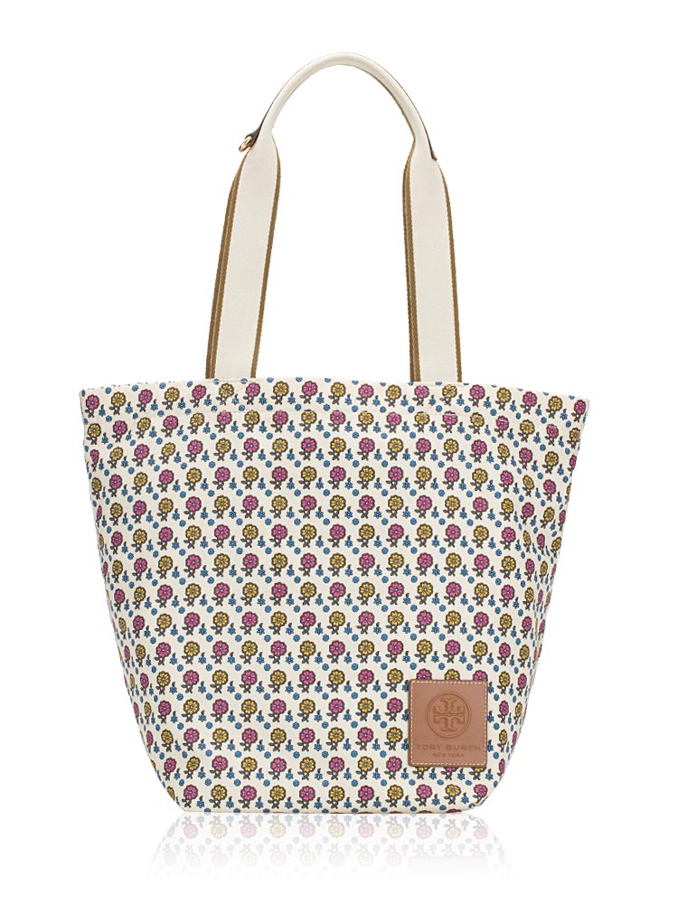 Tory Burch Gracie Nylon Printed Tote Ivory Floral Daisy