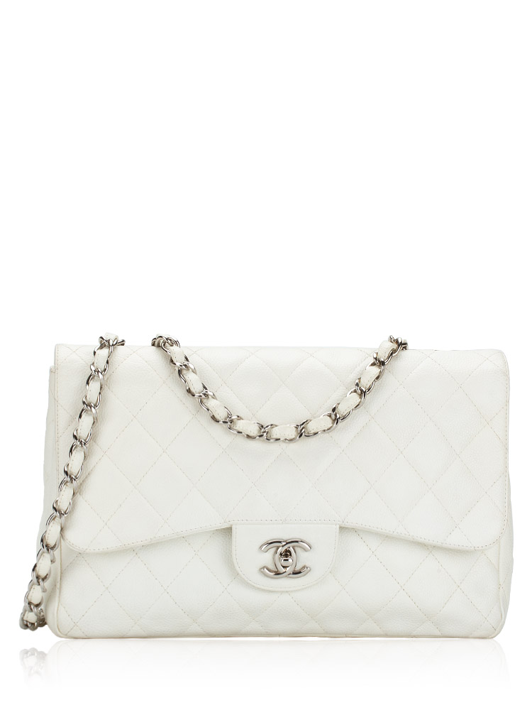 Chanel Caviar Jumbo Classic Single Flap Bag White