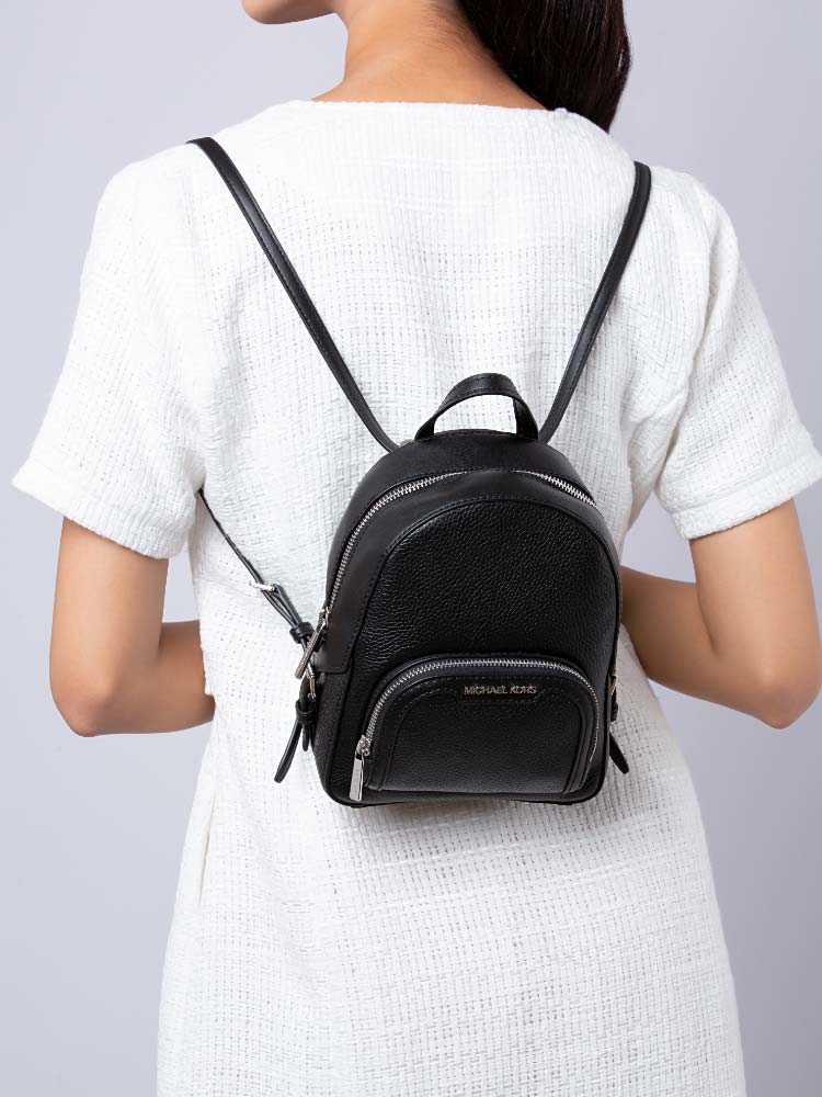 Michael Kors Jaycee Leather Xs Convertible Zip Pocket Backpack Black