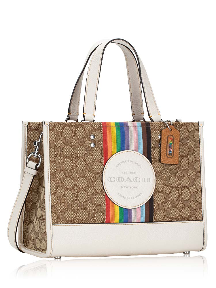 Coach CJ578 Signature Dempsey Jacquard Carryall Rainbow Tote Khaki