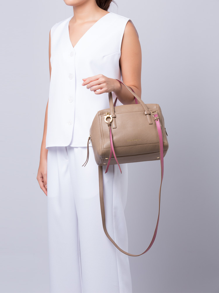 Salvatore Ferragamo Calfskin Gancini Addy Shoulder Bag Nutmeg Anemone
