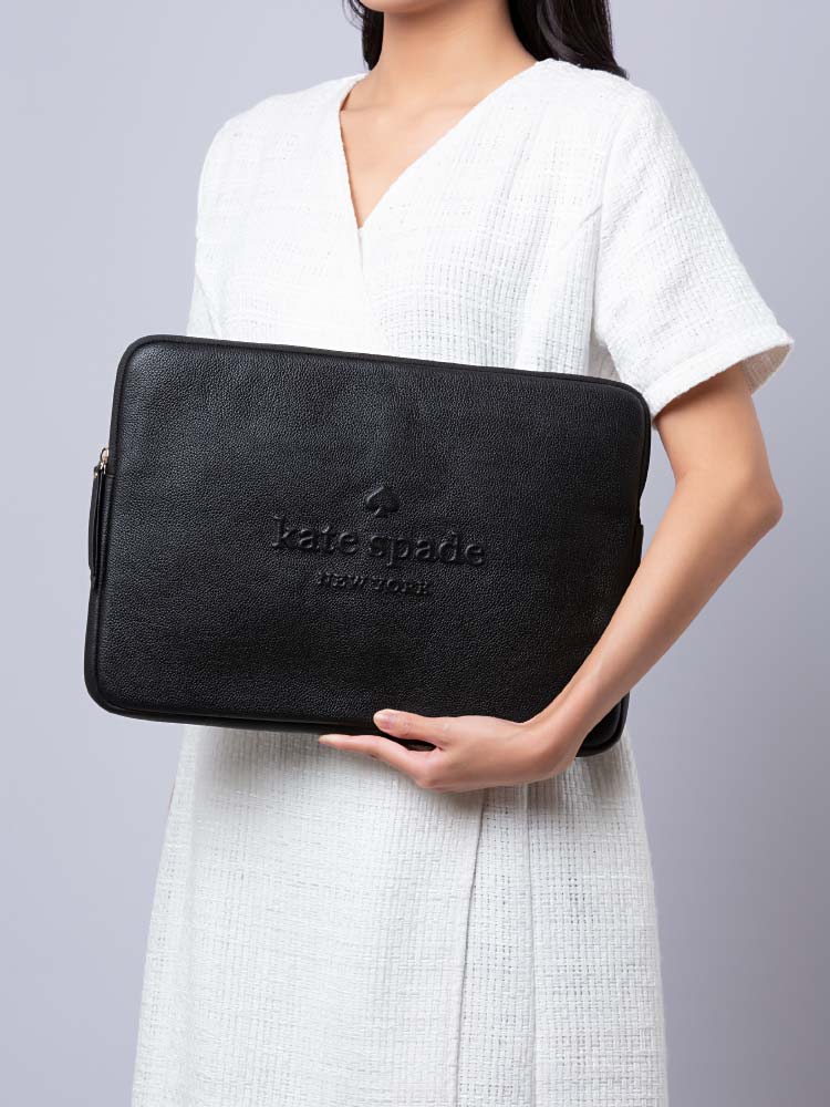Kate Spade Brim Pebble Leather Laptop Tote with Detachable Laptop Sleeve -  Black
