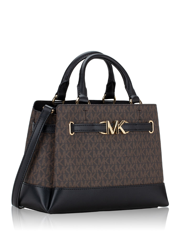 Michael Kors Signature Reed Small Belted Satchel Brown Black