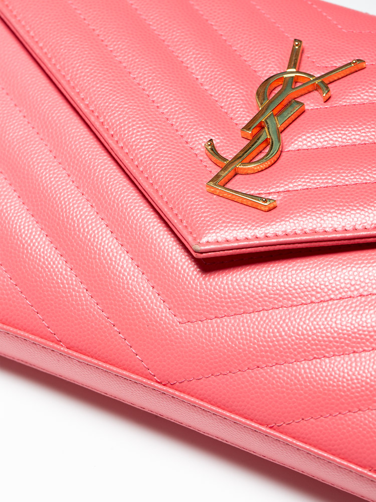 Saint laurent pink hotsell wallet on chain