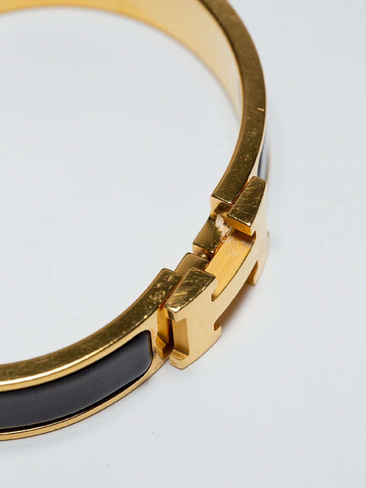 Hermes Enamel Narrow Clic Clac H Bracelet Noir PM
