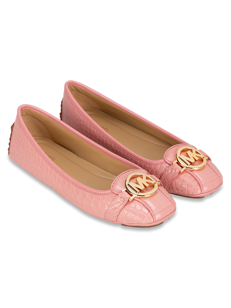 Michael Kors Fulton Moc Croco Embossed Leather Flats Primrose Sz 6.5