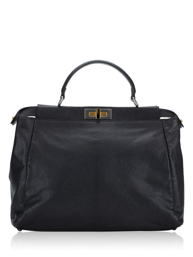 Fendi Goatskin Peekaboo Large Satchel Black