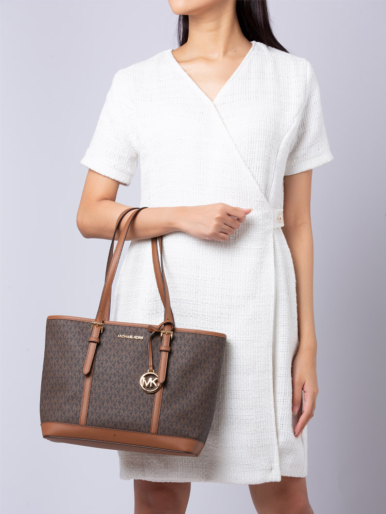 Michael Kors Signature Jet Set Travel Small Shoulder Tote Brown