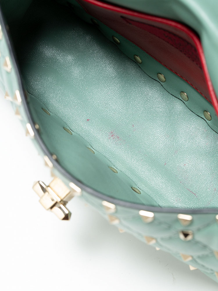 Valentino Lambskin Rockstud Spike Small Shoulder Bag Morning Dew