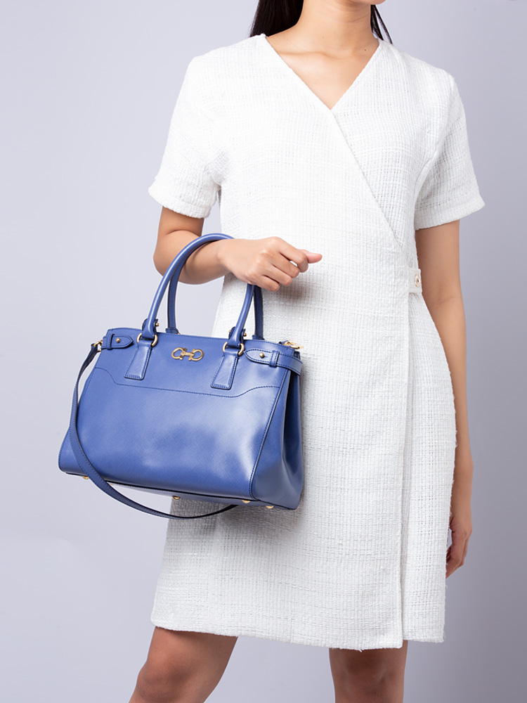 Salvatore Ferragamo Calfskin Batik Tote Iris